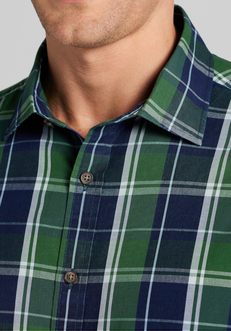 Men's Jos. A. Bank Tailored Fit Check Button Up Shirt at Jos. A. Bank, Green, Size X Large