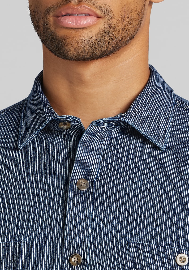 Men's Big & Tall Jos. A. Bank Tailored Fit Indigo Dot Stripe Button Up Shirt at Jos. A. Bank, Blue/Navy, Size XLARGE TALL