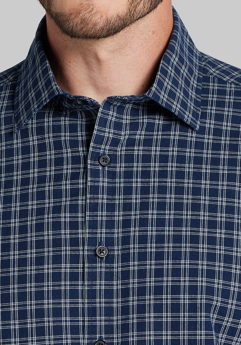 Men's Jos. A. Bank Tailored Fit Check Button Up Shirt at Jos. A. Bank, Blue/Navy, Size Large