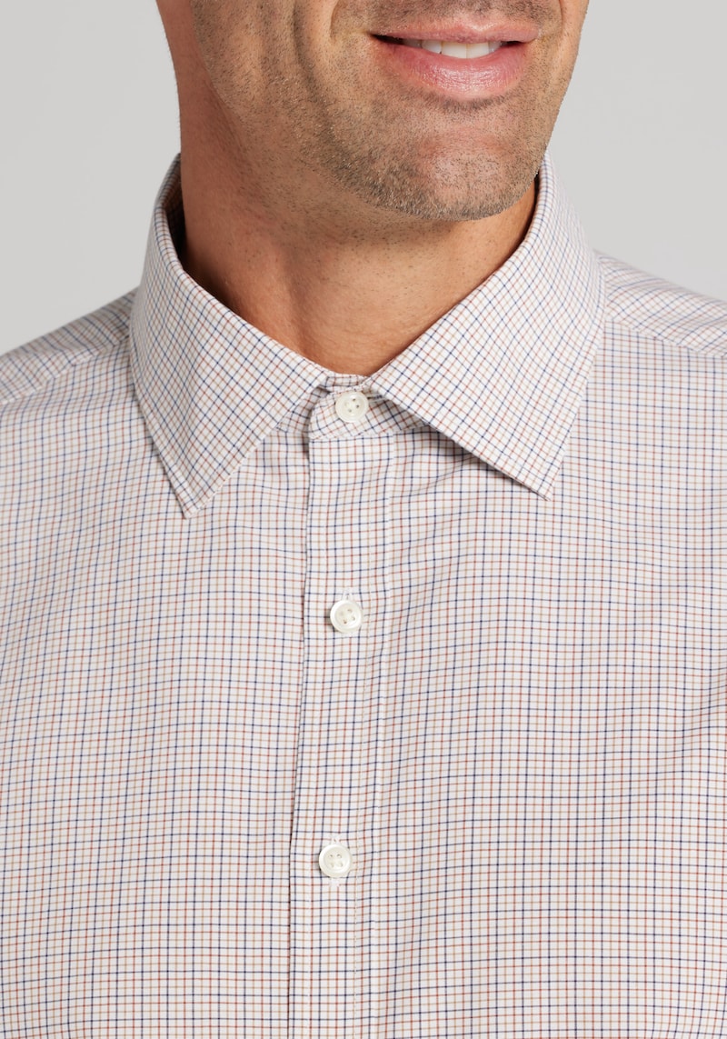 Men's Jos. A. Bank Tailored Fit Small Tattersall Button-Up Shirt at Jos. A. Bank, Orange/Rust, Size Small