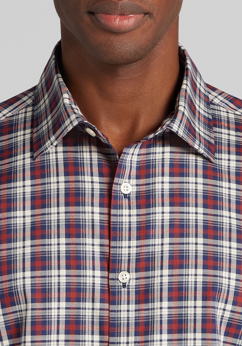 Men's Jos. A. Bank Tailored Fit Medium Plaid Button Up Shirt at Jos. A. Bank, Blue/Navy, Size Medium