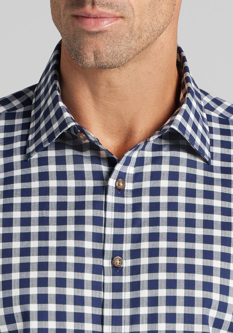 Men's Jos. A. Bank Tailored Fit Herringbone Check Button-Up Shirt at Jos. A. Bank, Blue/Navy, Size Large
