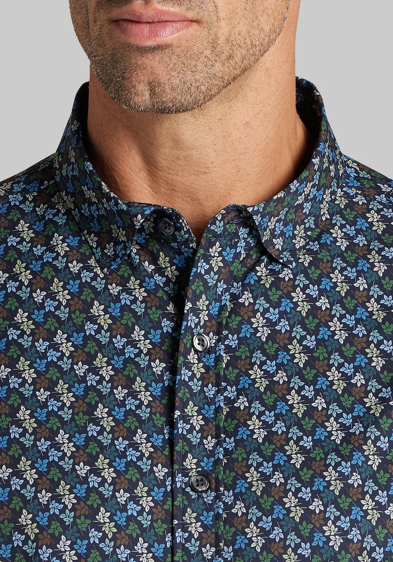 Men's Big & Tall Traveler COOLMOTIONTailored Fit Leaves 4-Way Stretch Button Up Shirt at Jos. A. Bank, Blue/Navy, Size 2 X Tall