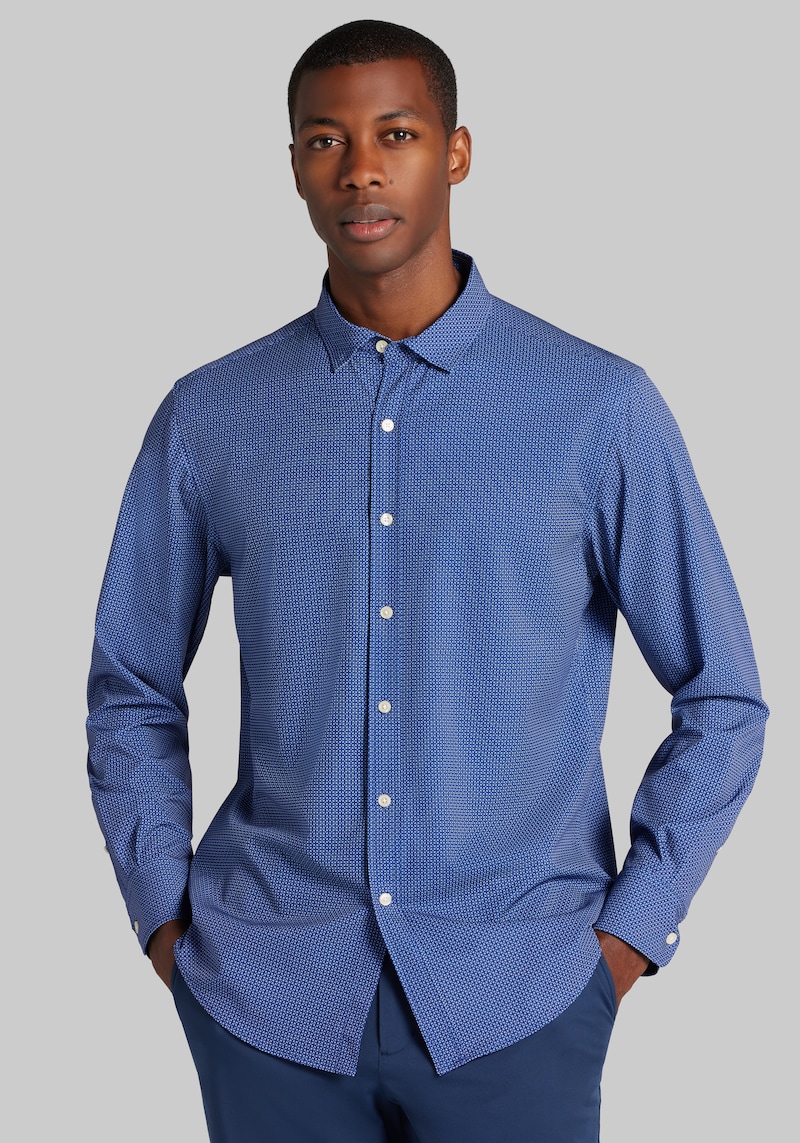 Men's Big & Tall Traveler COOLMOTION Tailored Fit Dash Geo 4-Way Stretch Button Up Shirt at Jos. A. Bank, Blue/Navy, Size 2 X Big