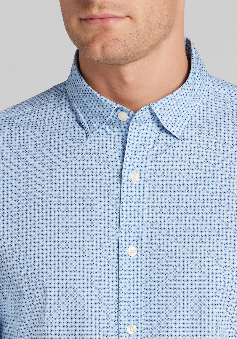 Men's Traveler COOLMOTION Tailored Fit Tile Medallion 4-Way Stretch Button Up Shirt at Jos. A. Bank, Blue, Size Large