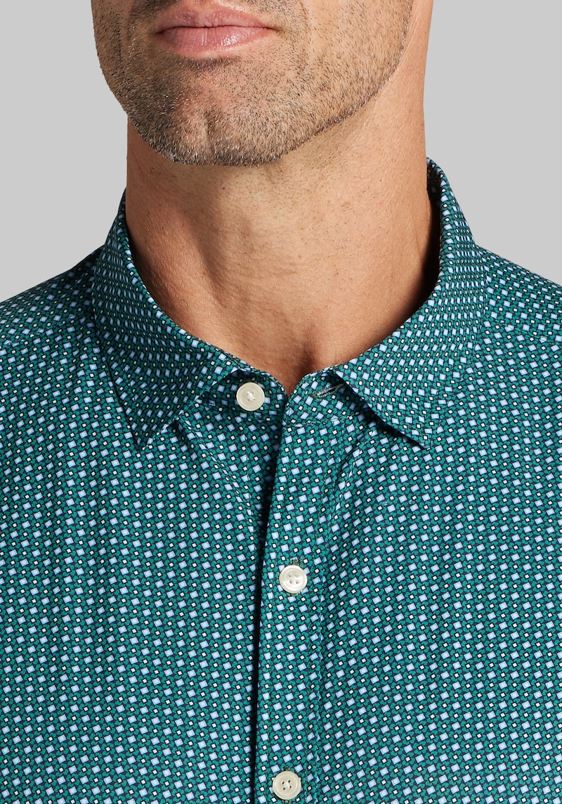 Men's Big & Tall Traveler COOLMOTION Tailored Fit Neat Flower 4-Way Stretch Button Up Shirt at Jos. A. Bank, Green/Blue, Size 3 X Big
