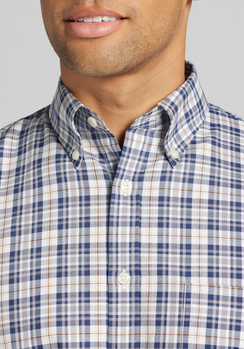 Men's Jos. A. Bank Tailored Fit Medium Plaid Button Up Shirt at Jos. A. Bank, Blue/Navy, Size Large