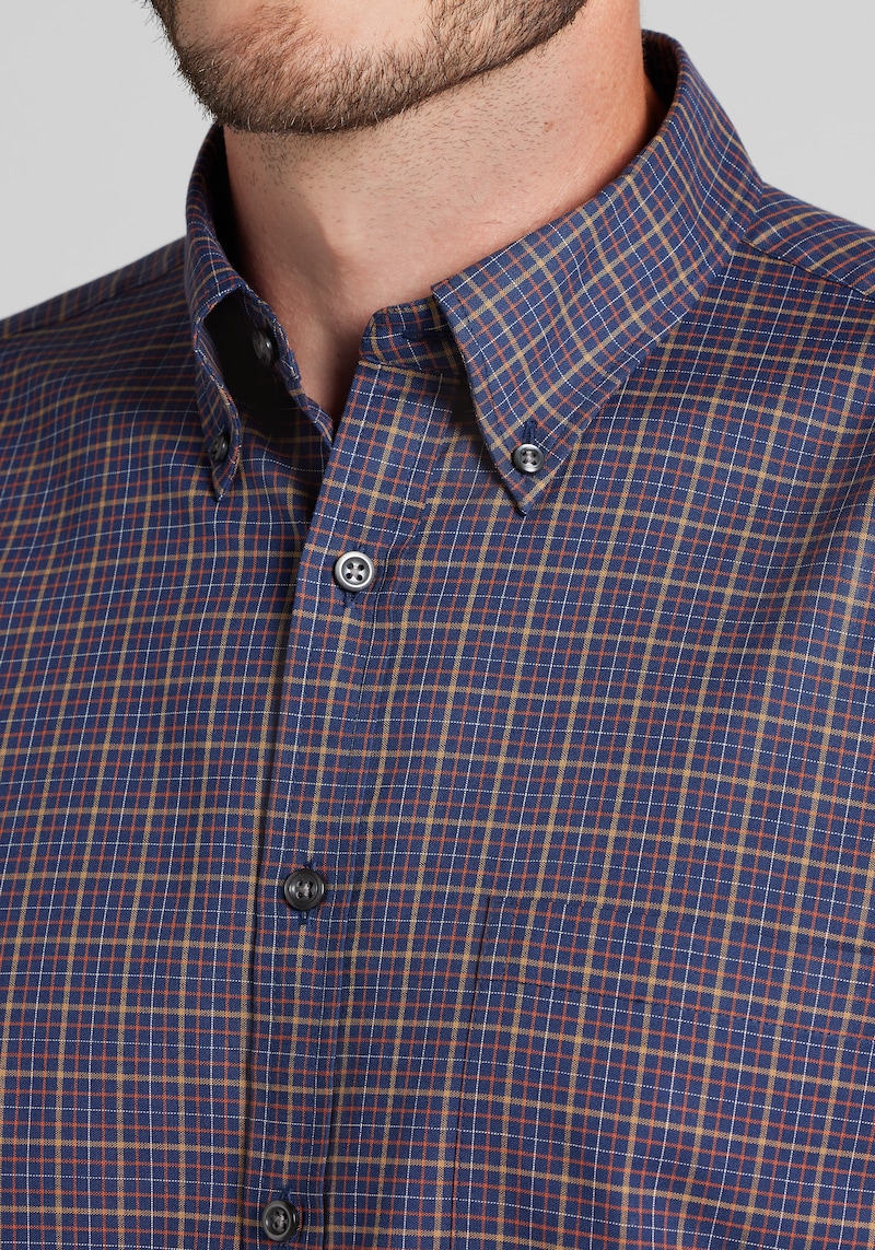 Men's Jos. A. Bank Tailored Fit Med Check Button Up Shirt at Jos. A. Bank, Blue/Navy, Size Large