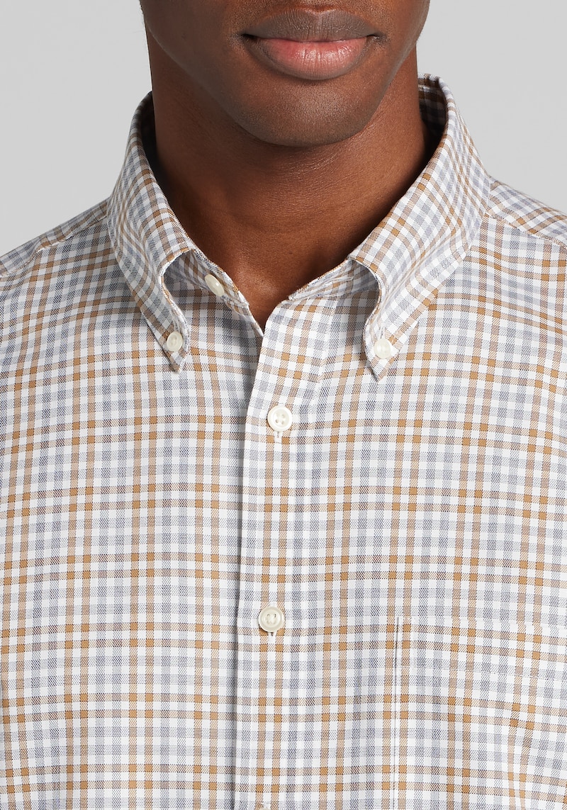 Men's Jos. A. Bank Tailored Fit Medium Check Button Up Shirt at Jos. A. Bank, Brown, Size Large
