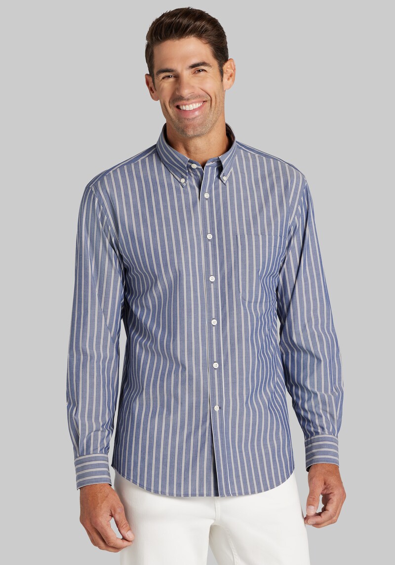 Men's Big & Tall Jos. A. Bank Tailored Fit Stripe Button Up Shirt at Jos. A. Bank, Brown, Size 2 X Big