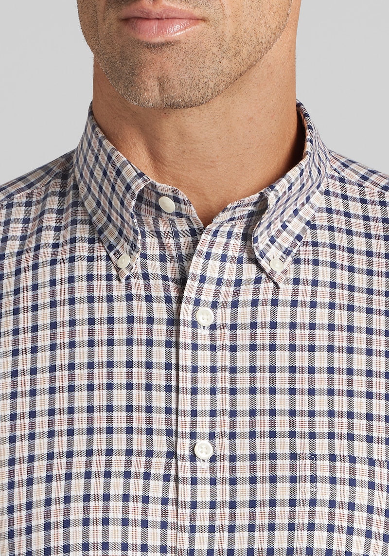 Men's Jos. A. Bank Tailored Fit Small Check Button Up Shirt at Jos. A. Bank, Blue/Navy, Size Small