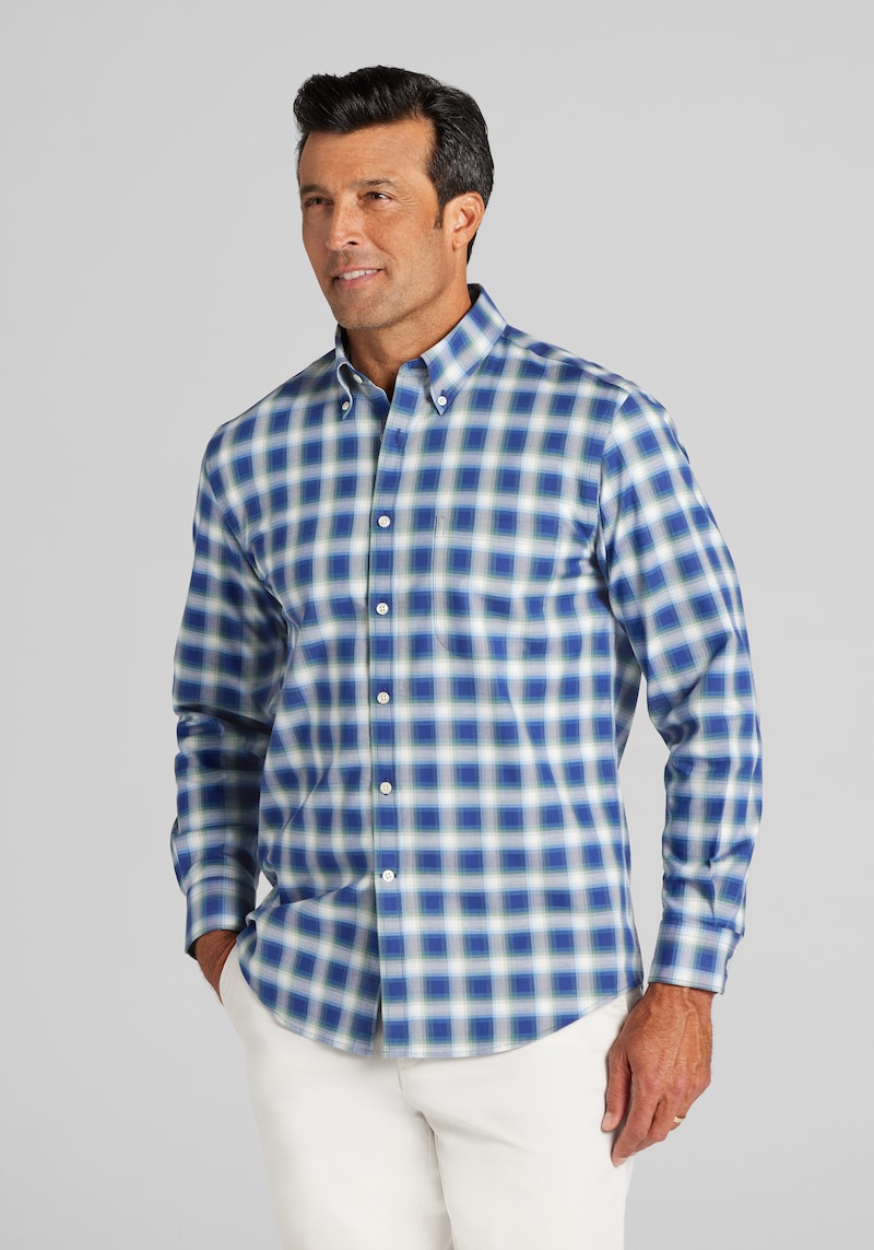 Men's Big & Tall Jos. A. Bank Tailored Fit Ombre Check Button Up Shirt at Jos. A. Bank, Green, Size XLARGE TALL
