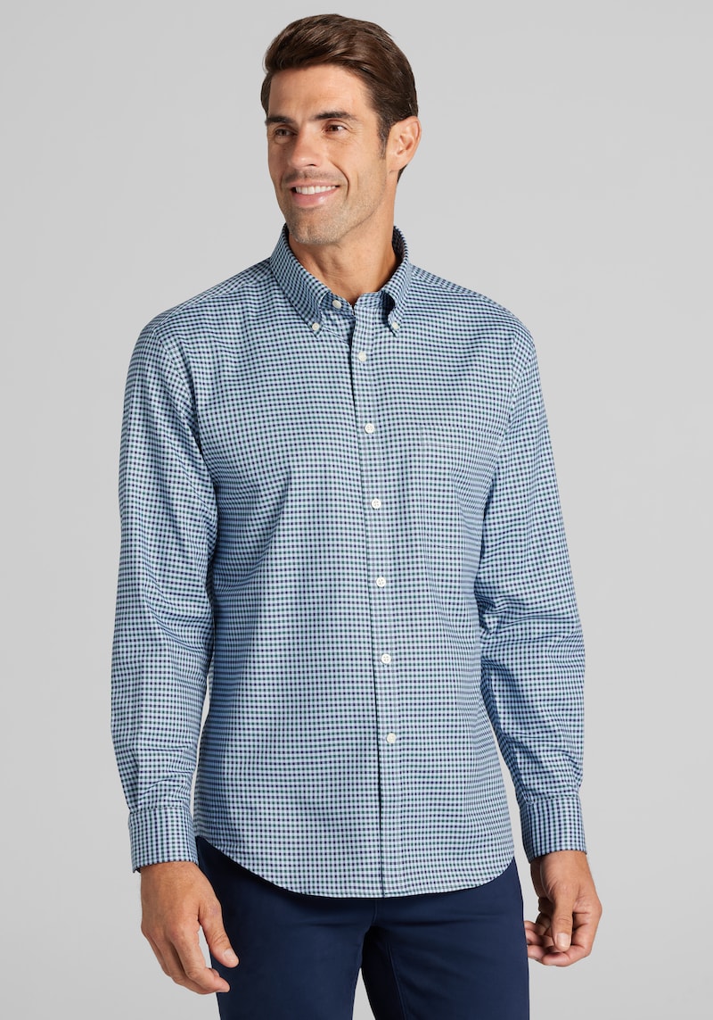 Men's Big & Tall Jos. A. Bank Tailored Fit Small Gingham Button Up Shirt at Jos. A. Bank, Blue, Size 2 X Tall