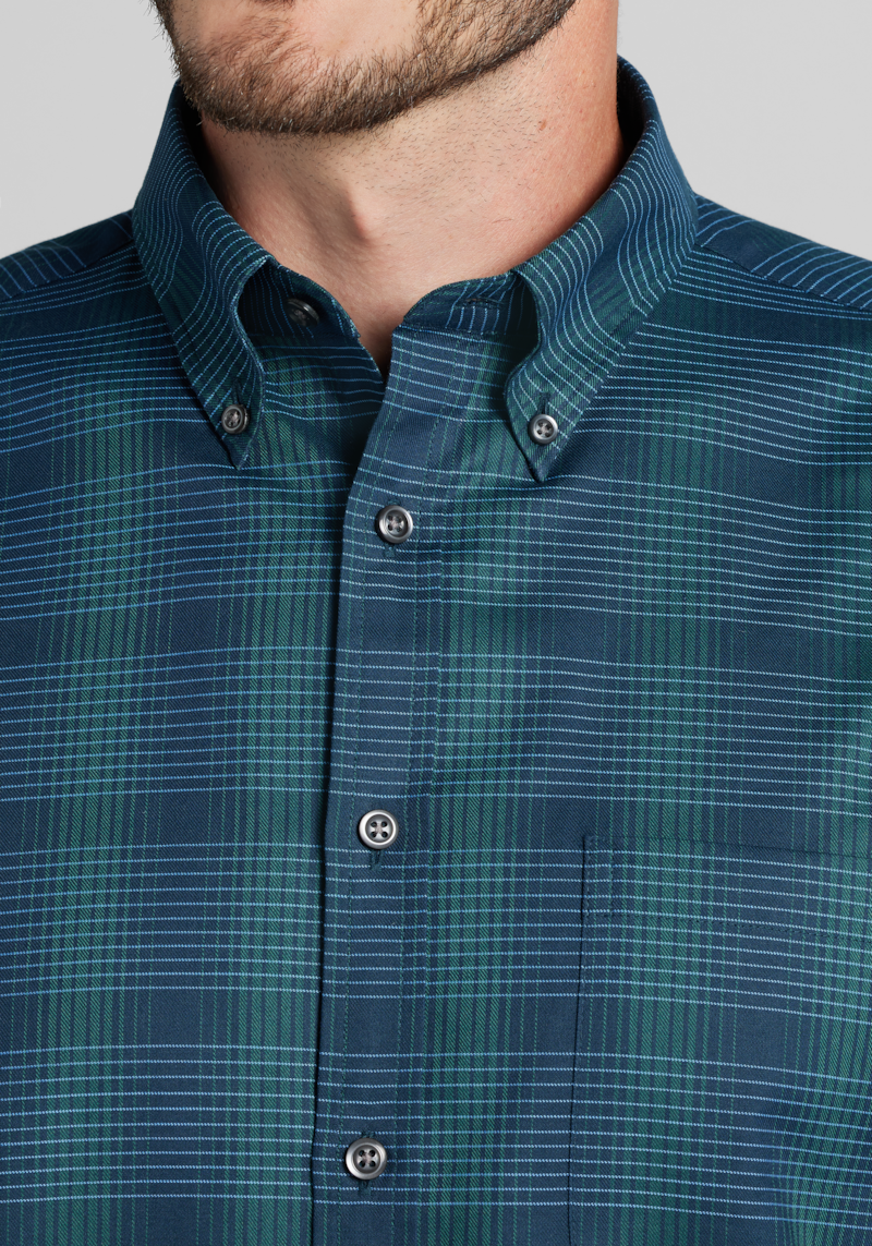 Men's Jos. A. Bank Tailored Fit Large Plaid Button Up Shirt at Jos. A. Bank, Blue/Dark Navy, Size Small