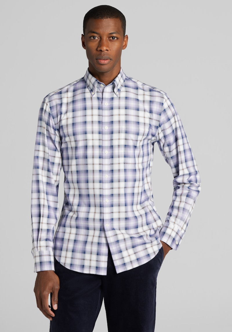 Men's Big & Tall Jos. A. Bank Tailored Fit Ombre Plaid Button Up Shirt at Jos. A. Bank, Purple, Size 2 X Big