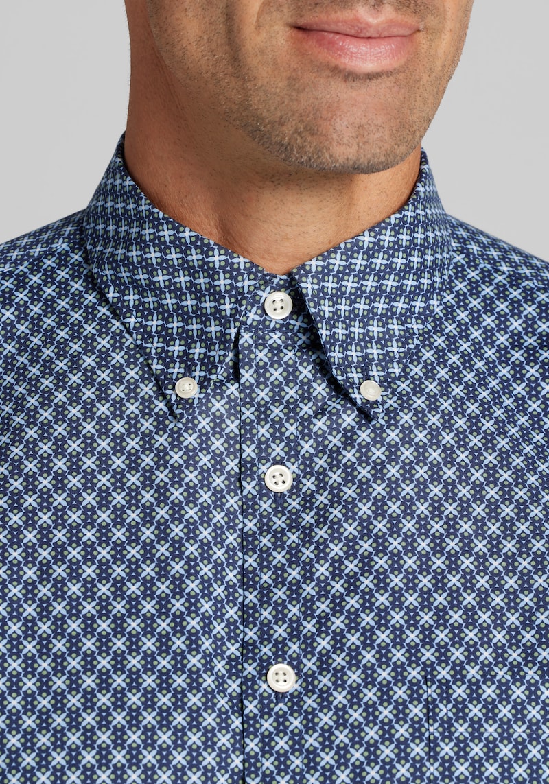 Men's Big & Tall Jos. A. Bank Tailored Fit Medallion Button Up Shirt at Jos. A. Bank, Blue/Navy, Size 2 X Tall