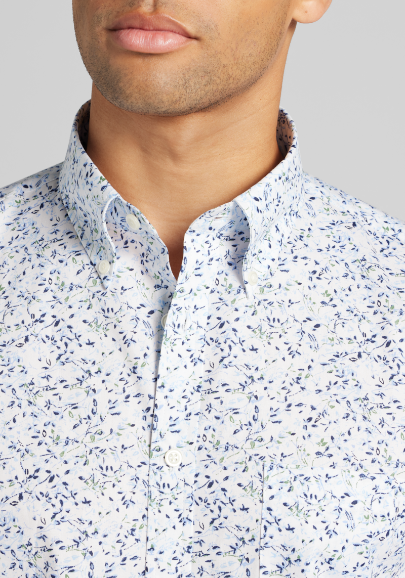 Men's Jos. A. Bank Tailored Fit Swirling Leaves Button Up Shirt at Jos. A. Bank, Blue, Size X Large
