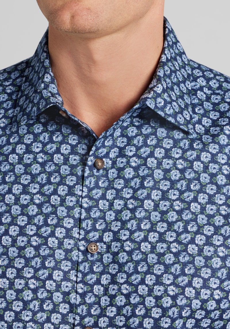 Men's Jos. A. Bank Tailored Fit Roses Button Up Shirt at Jos. A. Bank, Blue, Size Medium