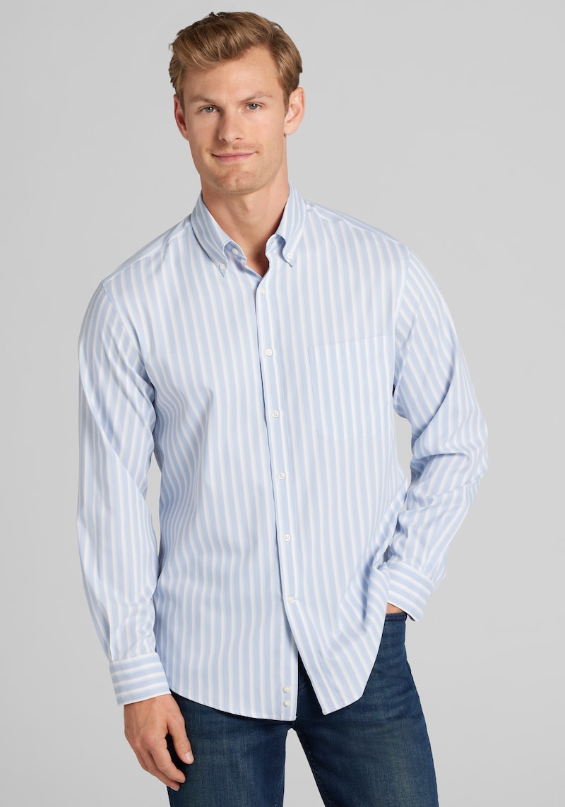 Men's Traveler Collection Tailored Fit Tartan Check Button Up Shirt at Jos. A. Bank, Blue, Size X Large