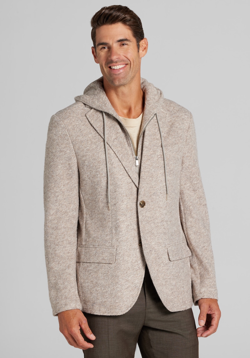 Men's Big & Tall Jos. A. Bank Tailored Fit Heathered Knit Twill Soft Jacket at Jos. A. Bank, Tan, Size 3 X Tall