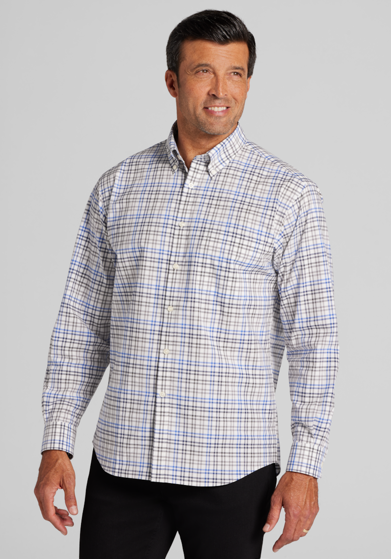Men's Big & Tall Jos. A. Bank Traditional Fit Check Button-Up Shirt at Jos. A. Bank, Blue, Size 3 X Tall