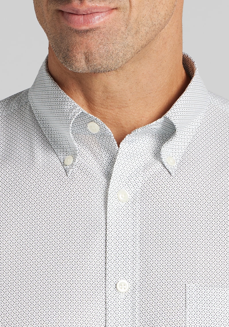 Men's Traveler Collection Tailored Fit Micro Geo Button Up Shirt at Jos. A. Bank, Green, Size Medium