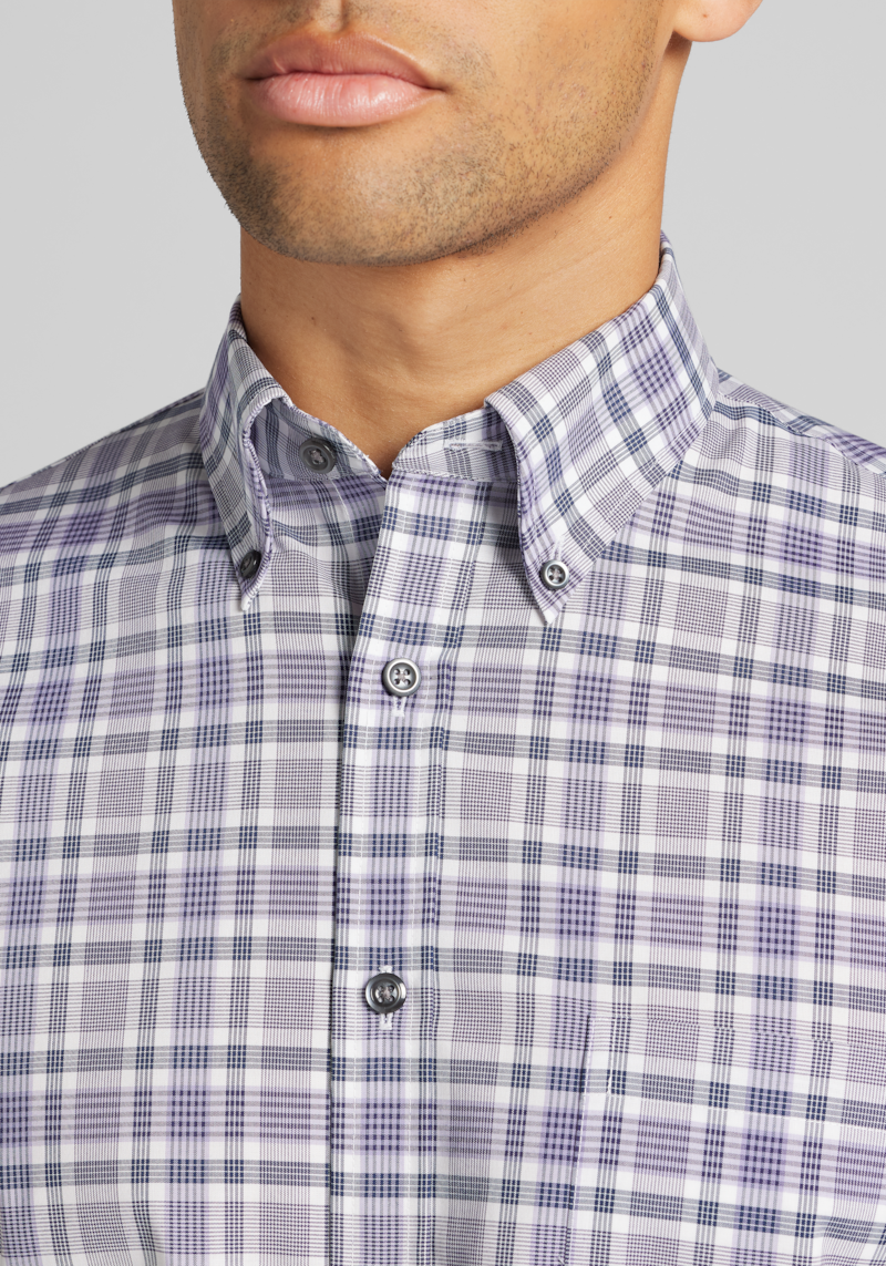 Men's Traveler Tailored Fit Non-Iron Grid Check Button Up Shirt at Jos. A. Bank, Purple, Size Medium