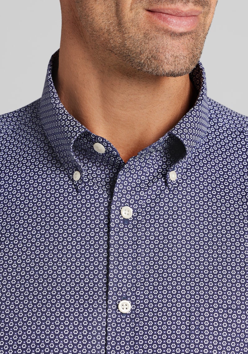 Men's Traveler Collection Tailored Fit Hexagon Button Up Shirt at Jos. A. Bank, Purple, Size Medium