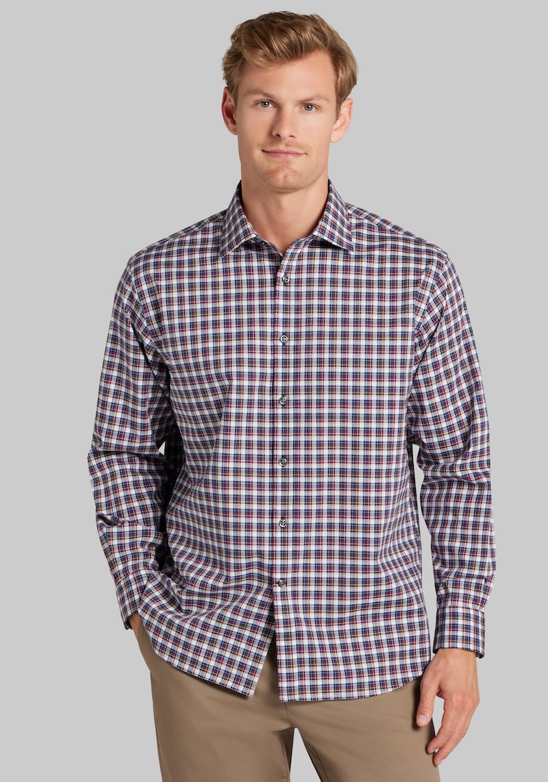 Men's Traveler Collection Traditional Fit Offset Check Pattern Button Up Shirt at Jos. A. Bank, Blue/Navy, Size X Large