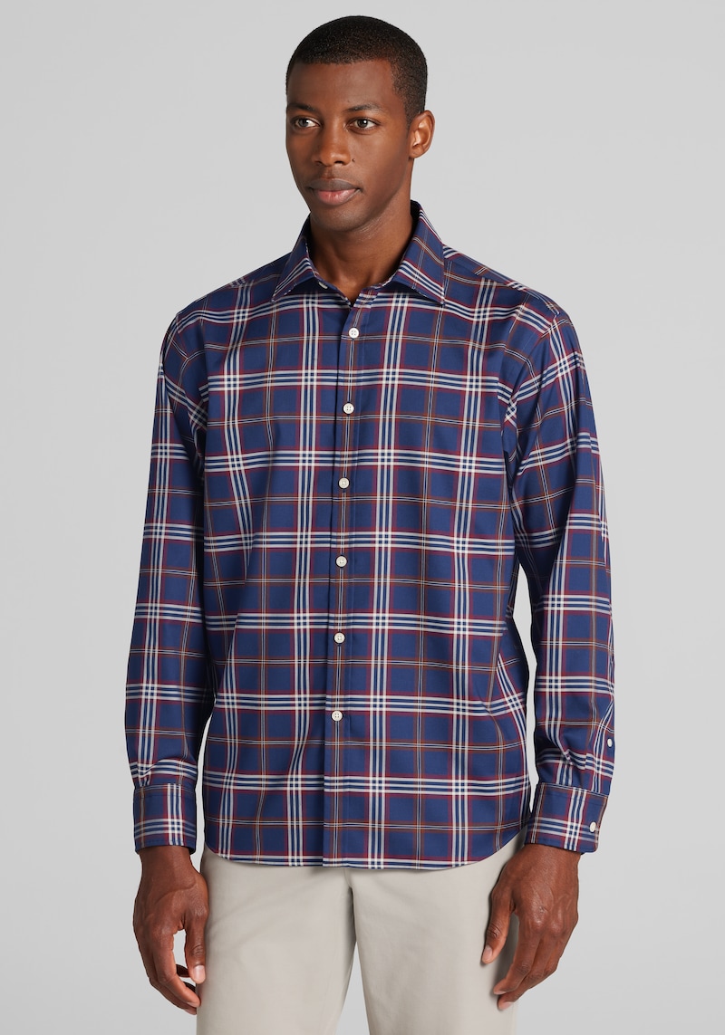 Men's Big & Tall Traveler Collection Traditional Fit Large Plaid Button Up Shirt at Jos. A. Bank, Burgundy, Size 3 X Tall