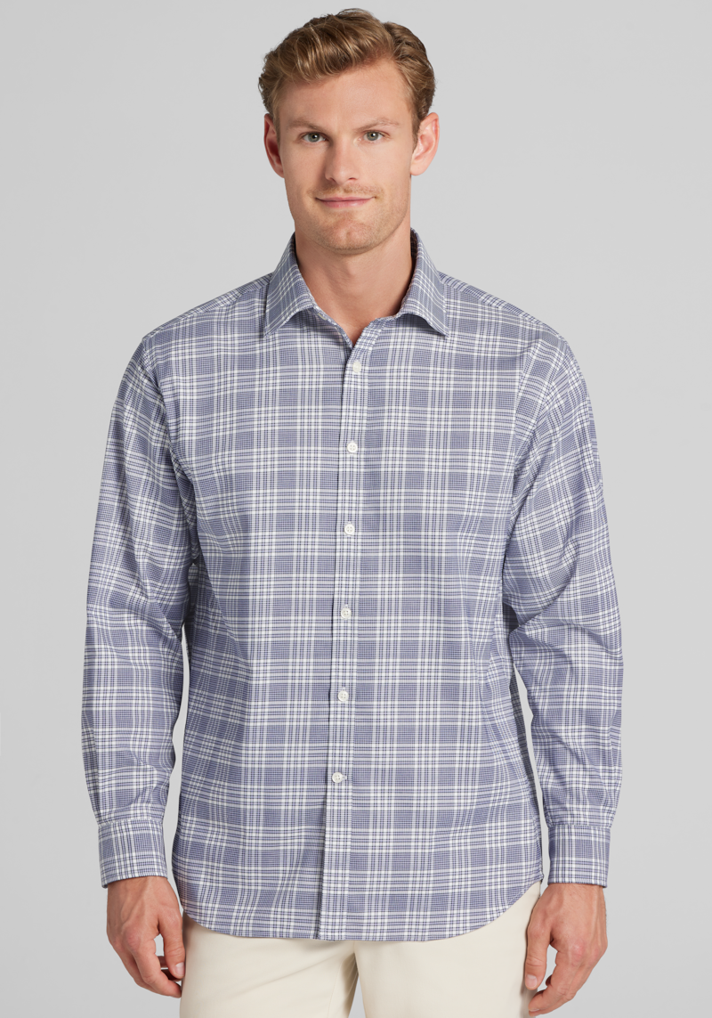 Men's Traveler Collection Traditional Fit Glen Plaid Button Up Shirt at Jos. A. Bank, Purple, Size Small