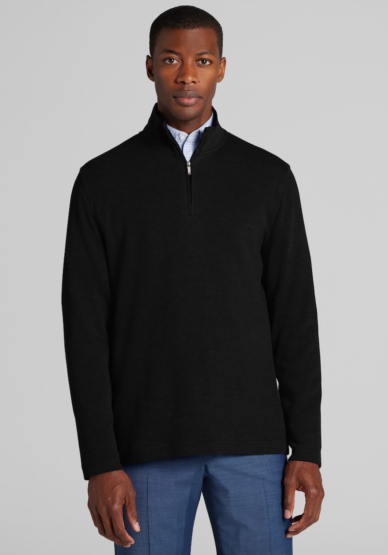 Men's Big & Tall Jos. A. Bank Tailored Fit French Rib 1/4 Zip Sweater at Jos. A. Bank, Jet Black, Size 2 X Big