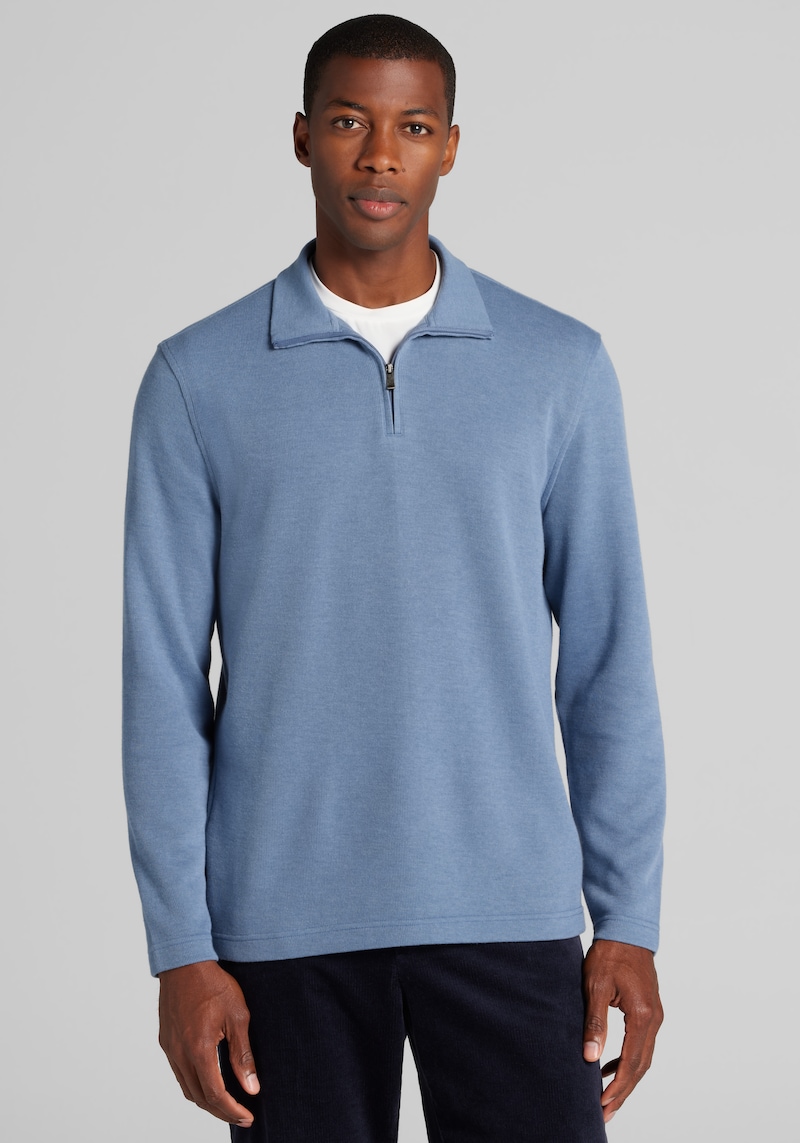 Men's Big & Tall Jos. A. Bank Tailored Fit French Rib 1/4 Zip Sweater at Jos. A. Bank, Blue Horizon, Size XX Large