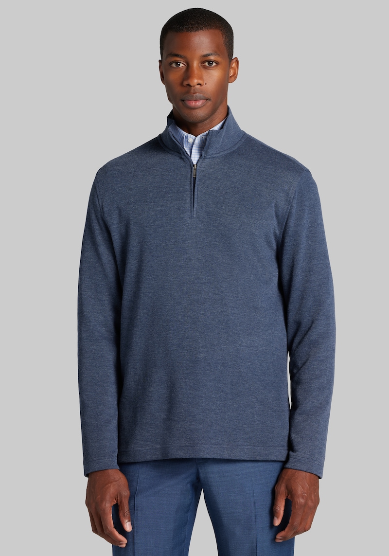 Men's Big & Tall Jos. A. Bank Tailored Fit French Rib 1/4 Zip Sweater at Jos. A. Bank, Blue/Navy Blazer, Size 2 X Tall
