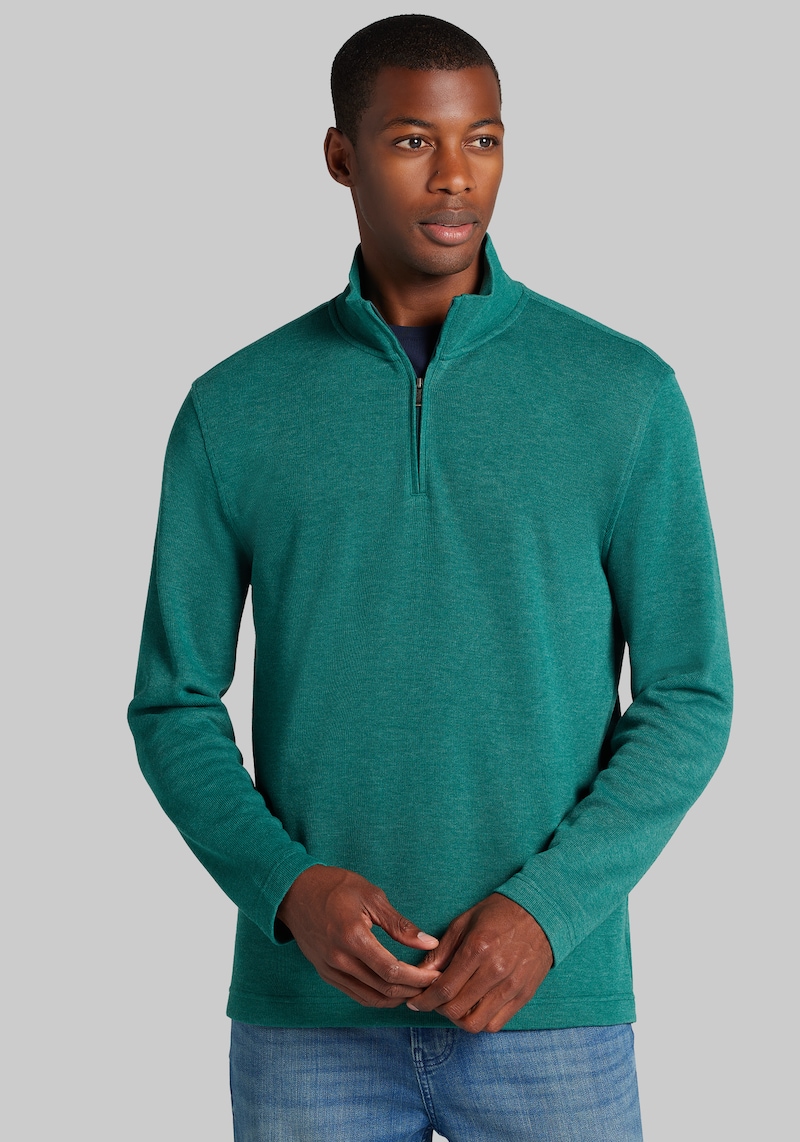 Men's Jos. A. Bank Tailored Fit French Rib 1/4 Zip Sweater at Jos. A. Bank, Dark Green, Size Large