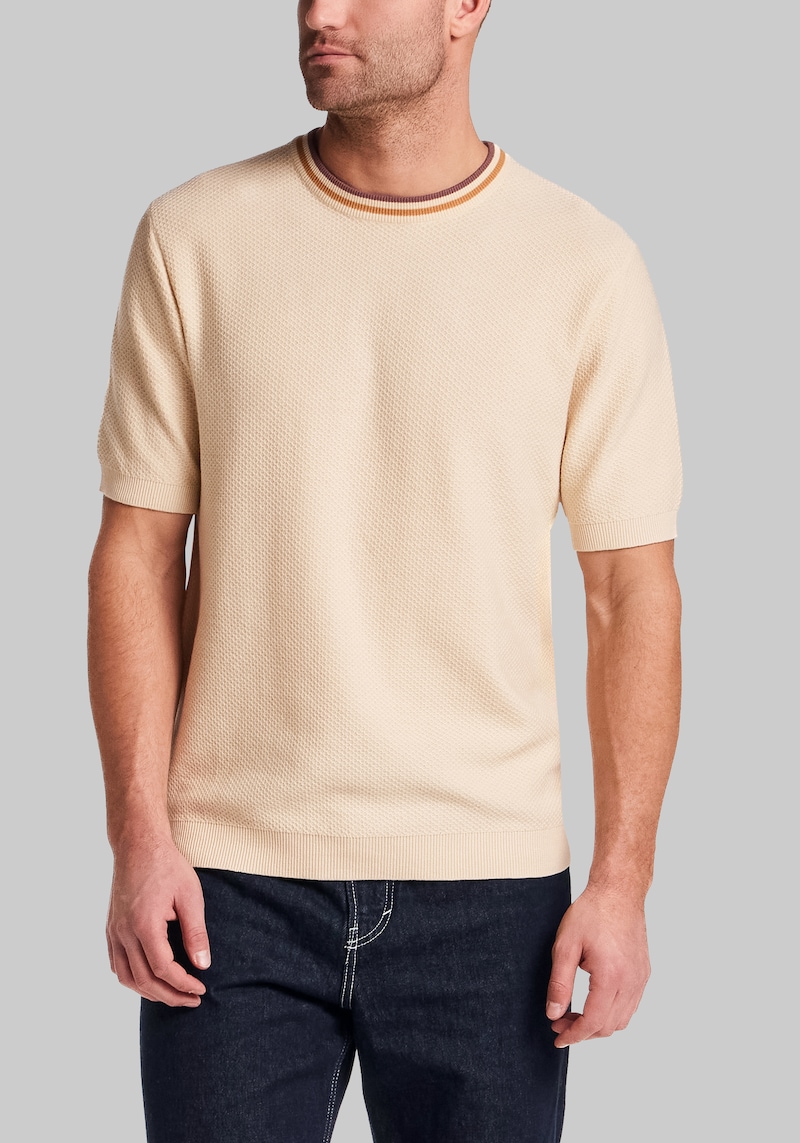Men's Weatherproof Vintage Traditional Fit Textured Crew Neck Short Sleeve Sweater at Jos. A. Bank, Tan/Wood Ash, Size Large