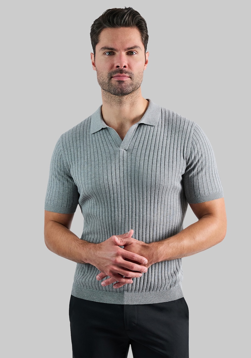 Men's Haggar Slim Fit Johnny Collar Short Sleeve Sweater at Jos. A. Bank, Grey, Size Small