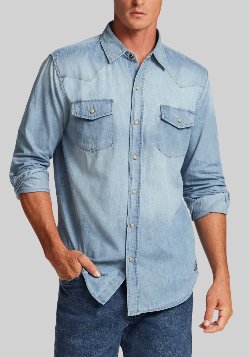 Men's Weatherproof Vintage Traditional Fit Western Ombre Denim Button Up Shirt at Jos. A. Bank, Light Wash, Size XX Large