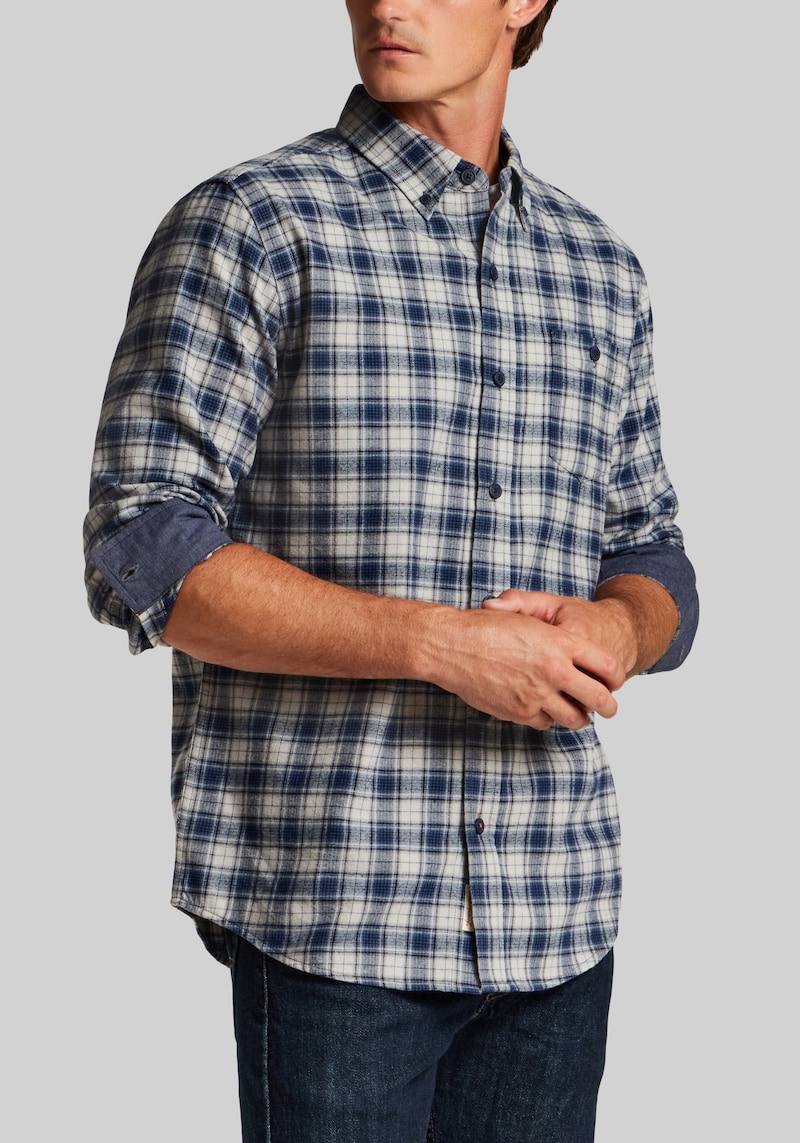 Men's Weatherproof Vintage Traditional Fit Plaid Brushed Flannel Button Up Shirt at Jos. A. Bank, Blue, Size Large
