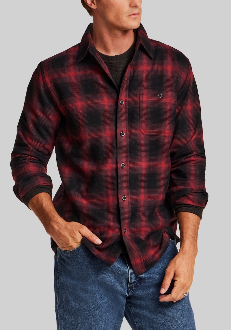 Men's Weatherproof Vintage Traditional Fit Plaid Waffle Flannel Button Up Shirt at Jos. A. Bank, Dark Red, Size Large