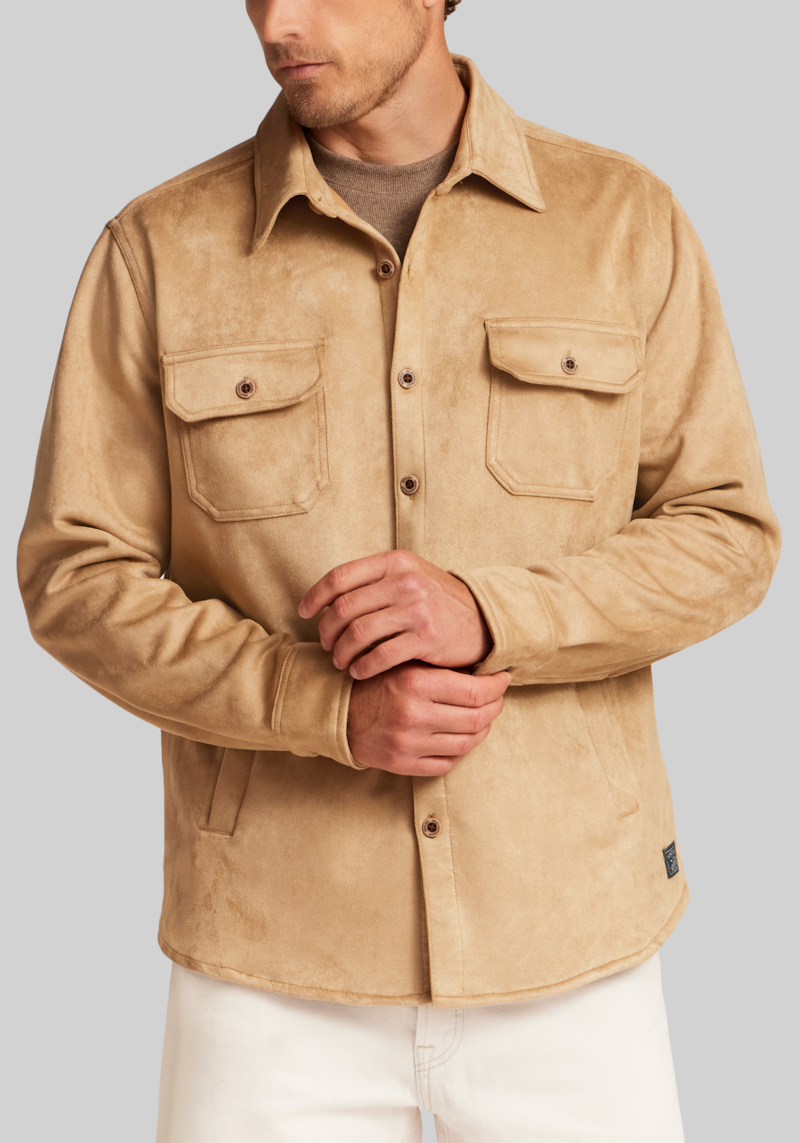 Men's Weatherproof Vintage Traditional Fit Faux Suede Overshirt at Jos. A. Bank, Light Tan, Size Medium
