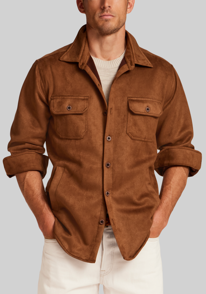 Men's Weatherproof Vintage Traditional Fit Faux Suede Overshirt at Jos. A. Bank, Light Brown, Size Medium