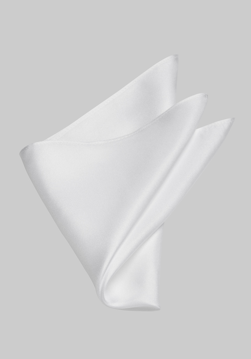 Men's Solid Silk Pocket Square, White, One Size