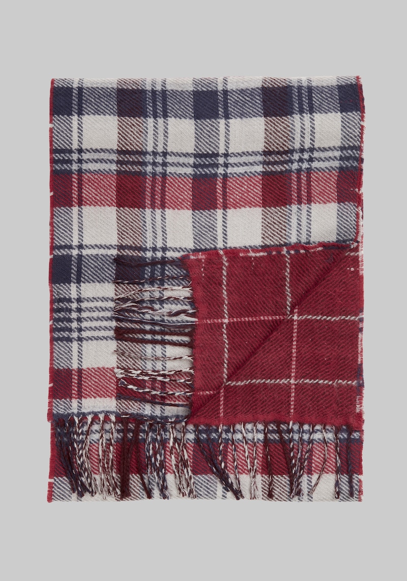 Men's Plaid To Windowpane Reversible Scarf, Burgundy, One Size