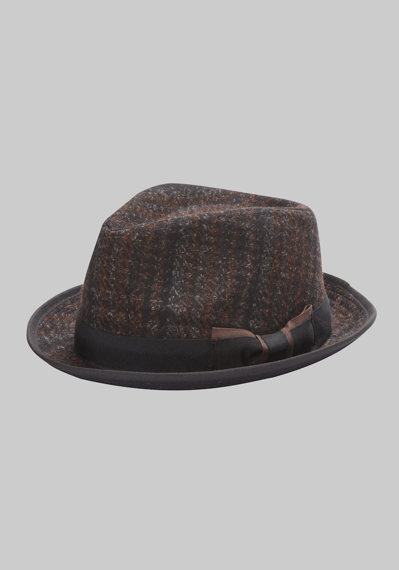 Men's Tweed Fedora, Brown, Large