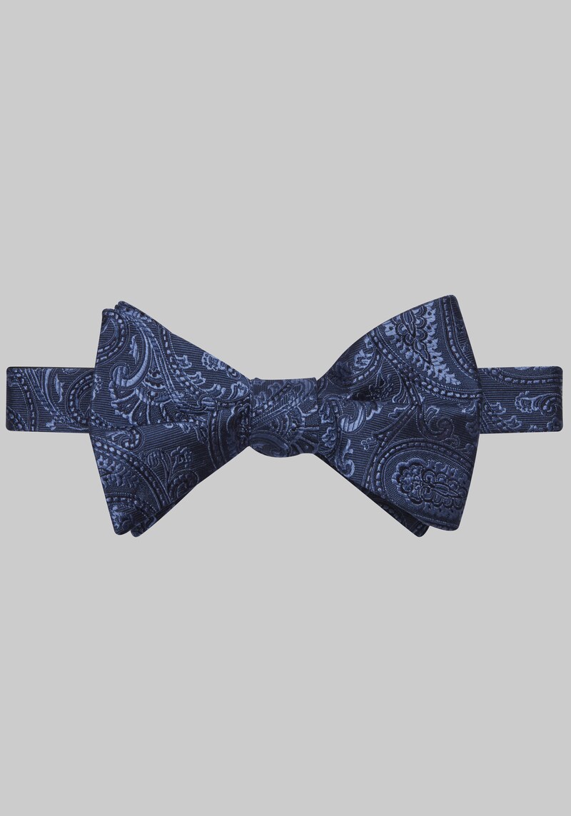 Men's Tonal Paisley Satin Self-Tie Bow Tie, Navy, One Size