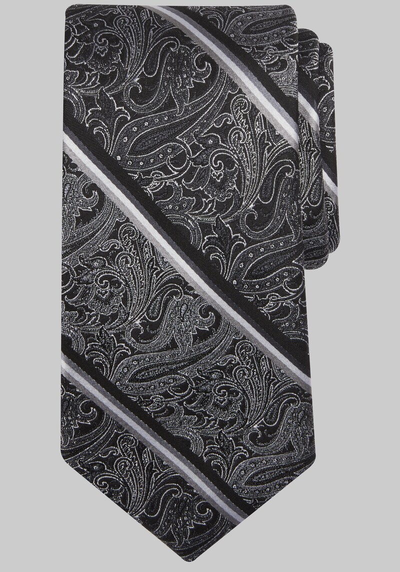 Men's Reserve Collection Paisley Stripe Tie, Charcoal, One Size