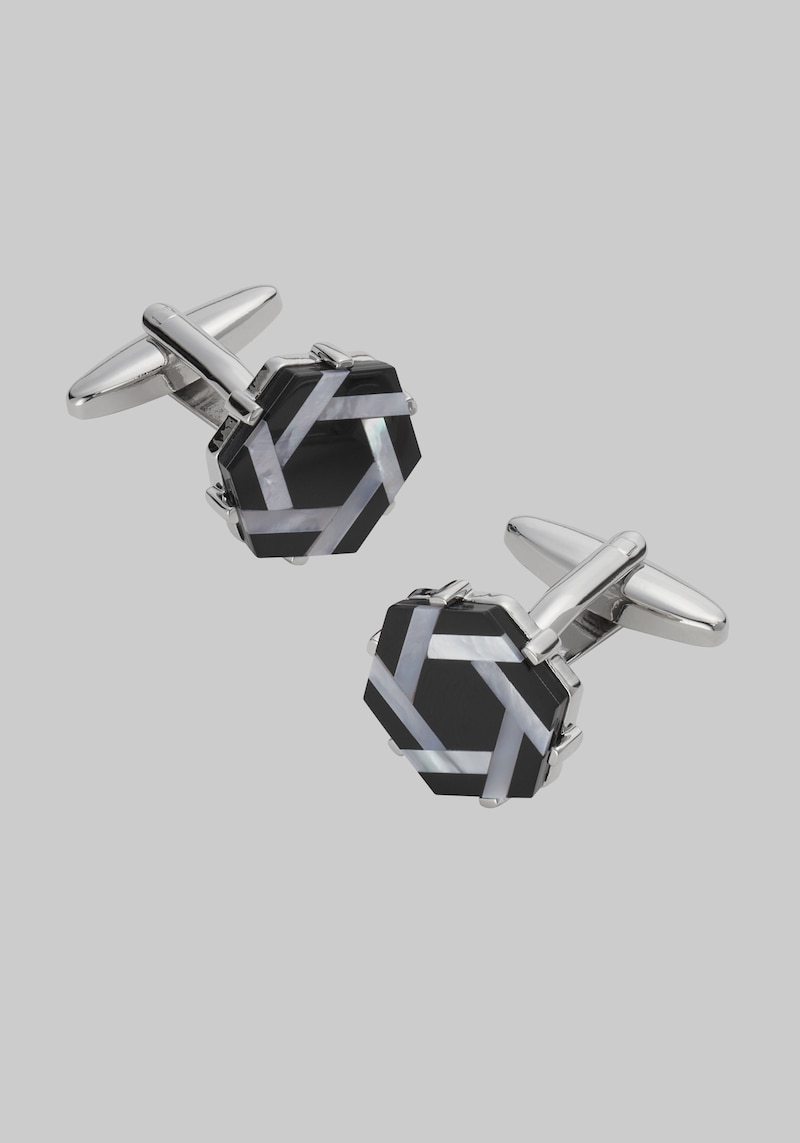 Men's Mother-Of-Pearl Hexagonal Cufflinks, Black/Mop, One Size