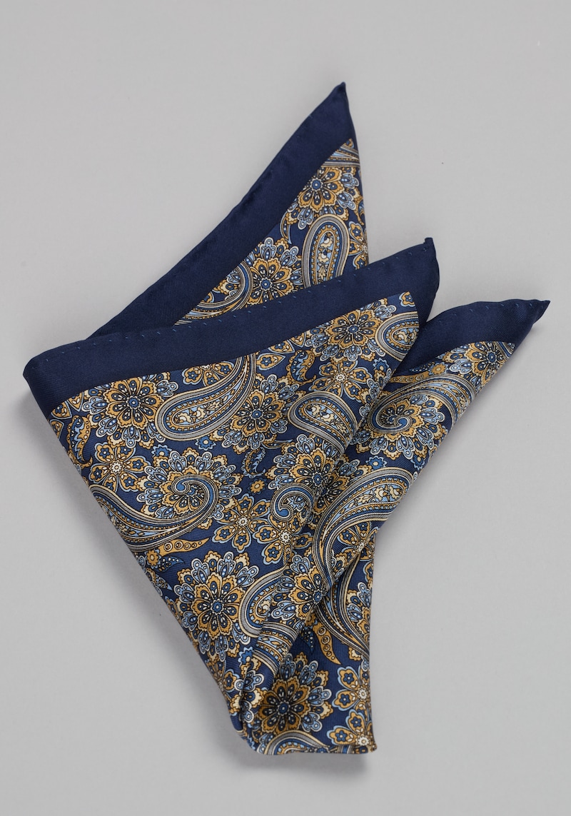 Men's Jos. A. Bank Floral Paisley Pocket Square at Jos. A. Bank, Blue/Gold/Navy, 