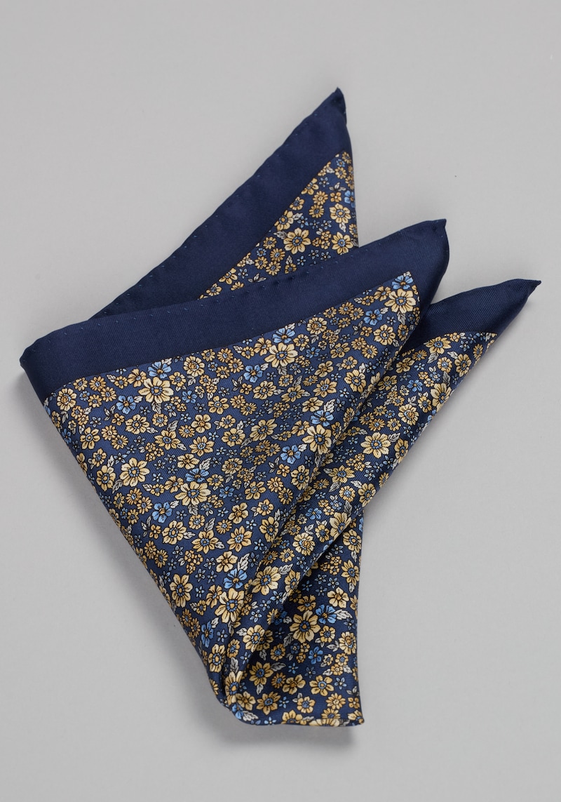 Men's Jos. A. Bank Falling Flowers Pocket Square at Jos. A. Bank, Blue/Gold/Navy, 